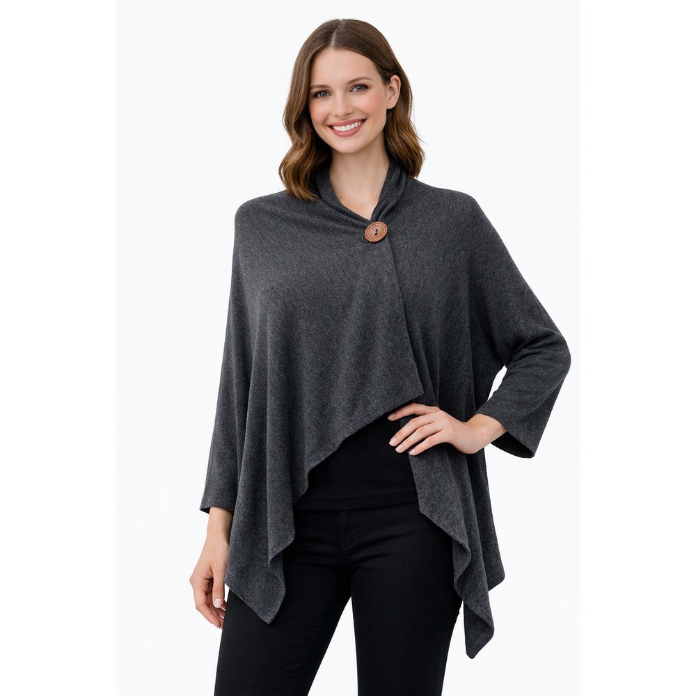 Draped Cardigan Womens Small Gray One Button Wrap Transition Sweater Soft Girl